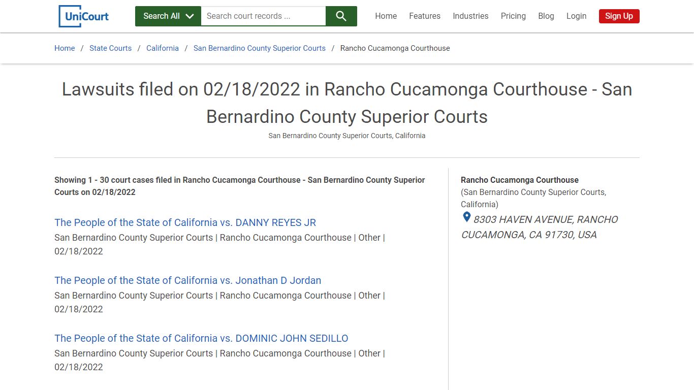 Lawsuits filed on 02/18/2022 in Rancho Cucamonga District ... - UniCourt